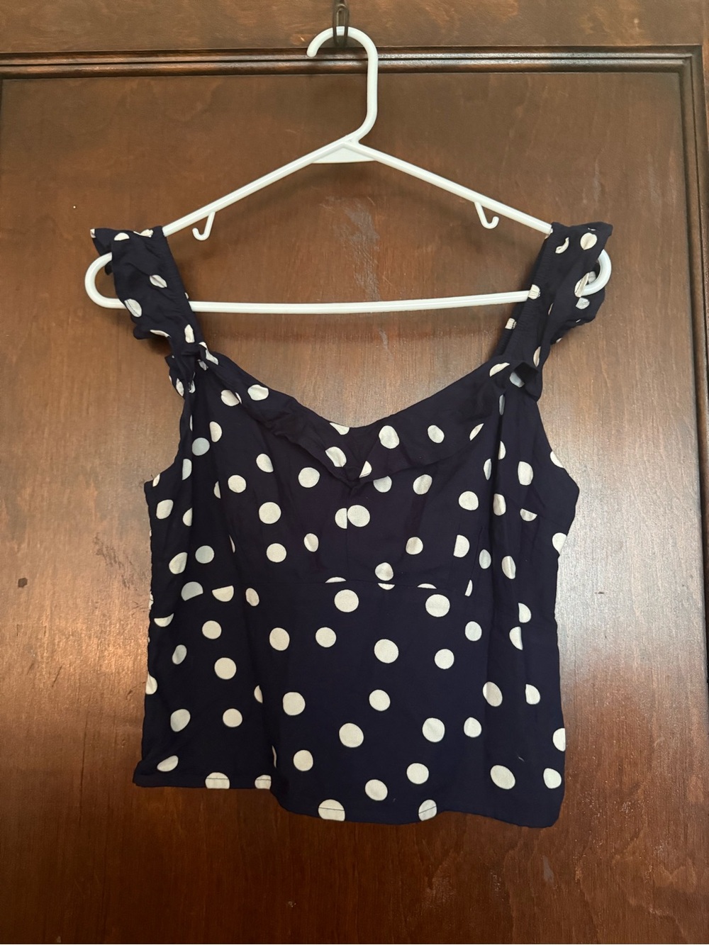 Abercrombie & Fitch Navy and White Polka Dot Tie-Shoulder Crop Top